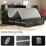 YANSNWO Full Size Murphy Bed with Storage, Farmhouse Murphy Bed Cabinet with Large Storage Drawer, Quiet Design, Foldable Platform Bed for Guest Bedroom, Home Office, Small Room, Distressed Black YANSNWO