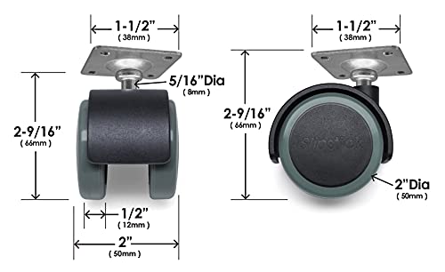 Slipstick CB681 2 Inch Floor Protector Rubber Caster Wheels (Set of 4) 5/16 Inch Stem or Top Plate Mounting Options - Black/Gray Green Slipstick