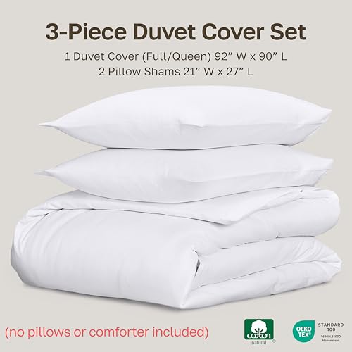 California Design Den 3 Pc Full/Queen Duvet Cover Set - Winner Good Housekeeping Best Bedding Awards 2025, 400 Thread Count Sateen, 100% Cotton Duvet Cover Queen Size,Button Closure,Corner Ties -White California Design Den