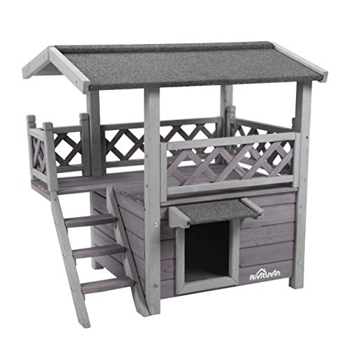 Feral Cat House Outdoor and Indoor Kitty Shelter with Stairs for Cats Insulated, Weatherproof Roof for Winter Aivituvin