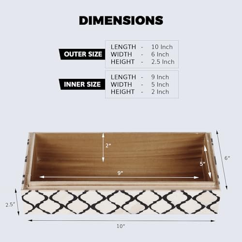 Handicrafts Home Decorative Storage Box with Lid, Moroccan Remote Control Holder Box, Wide Coffee Table Storage Organizer, Bone Inlay Resin Wooden Living Room Storage Box, Black & White, 10 x 6 x 2.5 Handicrafts Home
