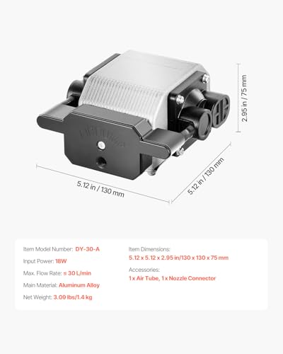 VEVOR Air Assist, Adjustable 30 L/min Airflow, Air Assist Pump Kit for Laser Cutter and Engraver, Clear Smoke and Dust, Reduce Surface Temperature, Shield Laser Lens, for Laser Engraving Wood Meta VEVOR