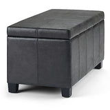 SIMPLIHOME Dover 36 inch Wide Rectangle Lift Top Storage Ottoman Bench in Upholstered Distressed Black Faux Leather, Footrest Stool, Coffee Table for the Living Room, Bedroom and Kids Room SIMPLIHOME