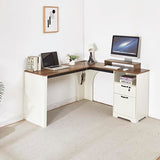 LayBurst 55" Farmhouse L-Shaped Desk with Lift Top,Movable Monitor Stand,L Shaped Standing Office Desk with Lockable Drawer & Adjustable File Drawer,Lift Top Computer Desk with Power Outlets LayBurst