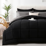 DOWNCOOL Full Size Comforter Sets, 7Pcs Full Size Bedding Sets Black/Grey, All Season Down Alternative Bedding Comforter Sets with Comforter, Flat Sheet, Fitted Sheet, 2 Pillow Shams & 2 Pillowcases DOWNCOOL