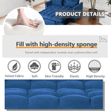 Thctvous 3 in 1 Pull Out Couch Bed, Convertible Futon Sofa Bed, Velvet Sleeper Loveseat for Small Living Room, Adjustable Backrest, Comfy Pillows, Side Pocket (Blue) Thctvous
