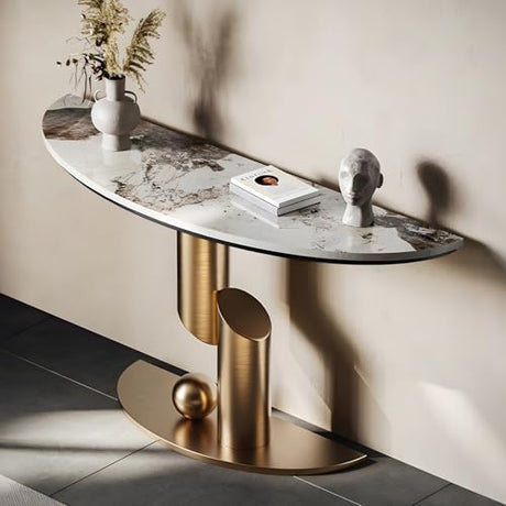WOOOFA Modern Gold Console Table, Entryway Table with Smart Sensor Lights, Luxurious Marble Console Table, Sturdy and Easy to Clean, Sofa Table for Living Room, Hallway, Foyer, Bedroom WOOOFA