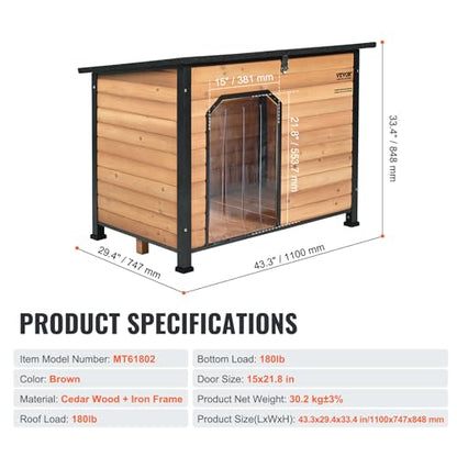 VEVOR Outdoor Dog House, Waterproof Insulated Dog House with Elevated Floor, Anti-Bite Wood Dog House Outdoor Iron Frame, Open Roof, for Medium to Large Dogs