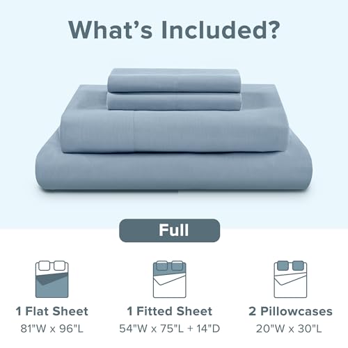 Comfort Spaces 100% Cotton Sheet Set Breathable, Lightweight, Soft with 14" Elastic Pocket Fits up to 16" Mattress, All Season Cozy Bedding, Matching Pillow Case, Full Blue 4 Piece Comfort Spaces