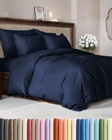Navy Blue Duvet Cover Queen Size - Extra Soft Queen Size Duvet Cover - Lightweight, Comfy & Breathable - Easy Care & Fade Free with Zipper Closures and Ties - 90" x 90" Inches - Comforter Not Included CGK Unlimited