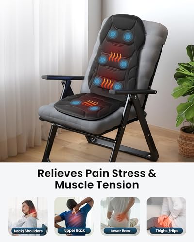 COMFIER Back Massager with Heat, Vibration Massage Seat Cushion with 8 Massage Nodes & 5 Modes, Adjustable Chair Massager Pad for Home Office, Heated Chair Pad, Gifts for Women Men Mom Dad COMFIER