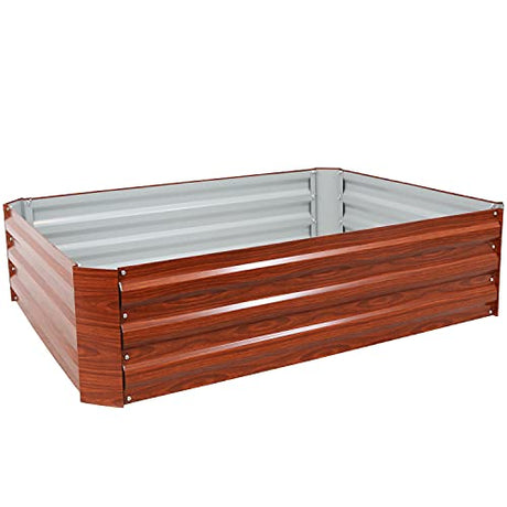 Sunnydaze 11.75" H Raised Metal Garden Bed - Galvanized Raised Garden Bed Outdoor for Vegetables and Flowers - Woodgrain - 4' x 3' Rectangle Sunnydaze