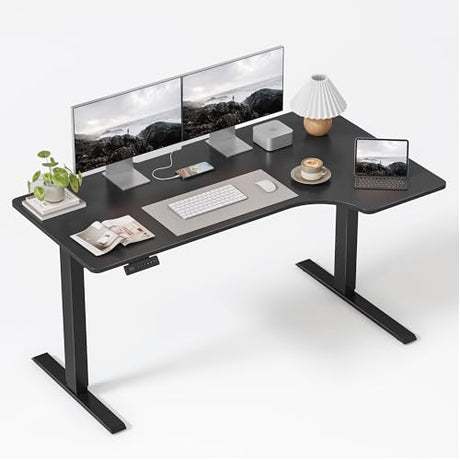 FEZIBO 55×32 inch L Shaped Electric Corner Standing Desk, 4 Memory Height Settings,Home Office & Computer Height Adjustable Table, Ergonomic Sit and Stand Up Workstation with Splice Board,Black Top FEZIBO