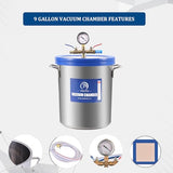 P PBAUTOS 9 Gallon Vacuum Chamber with Two Rubber Seals, Tempered Glass Lid Stainless Steel Degassing Chamber, for Resin Casting, Degassing Silicones and Essential Oils, Perfect for Stabilizing Wood P PBAUTOS