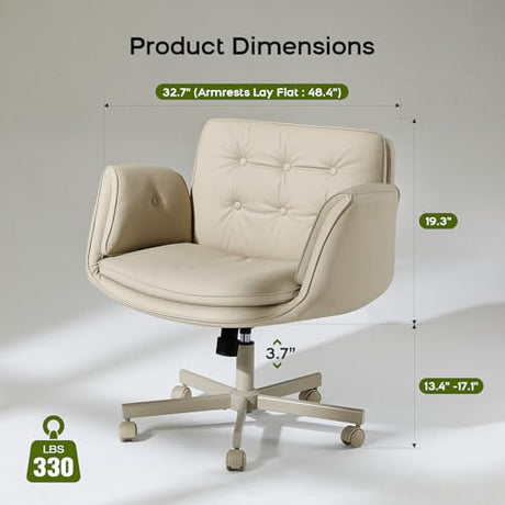 amseatec Criss Cross Chair with Armrests & Wheels, PU Leather Vanity Chair, Comfortable Adjustable Swivel Computer Office Desk Chairs for Home, Make Up, Bed Room (Cream) amseatec