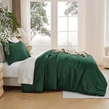 Andency Dark Emerald Green Queen Size Comforter Set, 3 Pieces Forest Hunter Green Boho Solid Bedding Sets, Soft Cozy Lightweight Down Alternative All Season Bed Set