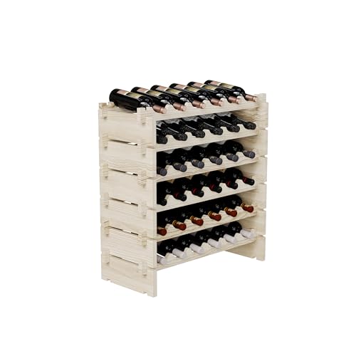 Modular Real Wood Wine Storage Racks - Stackable Free Standing Floor Wooden Wine Rack, Premium Wine Storage Rack Elegant Display and Organizing for Kitchen and Cellar 6 Tier 36 Bottles - WoodArtSupply