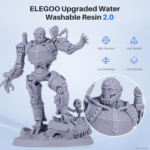 ELEGOO Upgraded Water Washable Resin 2.0, 3D Printer Resin with Low Viscosity and High Precision, 405nm Rapid UV-Curing Photopolymer Resin, 3D Resin for LCD/DLP 3D Printing, Grey 1000G ELEGOO