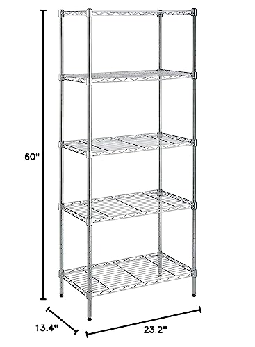 Amazon Basics 5-Shelf Adjustable, Storage Shelving Unit, (200 Pound Loading Capacity per Shelf), Steel Organizer Wire Rack, 23.2 x 13.4 x 60 inches (LxWxH), Chrome