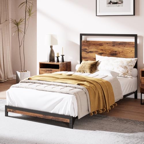 GAOMON Twin Bed Frame with Wood Headboard and Footboard, with Under Bed Storage, 6 Inch High, No Box Spring Needed, Easy Assembly, Rustic Brown GAOMON