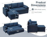 DURASPACE Sofa Bed Sleeper Pull Out 2 in 1 Sectional Sleeper Sofa Couches with Storage,USB, Cup Holder,Pullout Sectional Couches for Apartment Living Room (Blue) DURASPACE