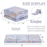 Givjoy Foldable Floor Mattress for Kids, Glow in The Dark Dinosaur Toddler Washable Folding Floor Mat for Nap Daycare, Child Trifold Futon Sofa Bed with Storage Bag for Playroom Girls and Boys Blue Givjoy