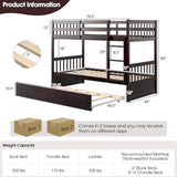 HOMGX Twin Over Twin Bunk Bed with Trundle, Wooden Removable Shelf Bunk Bed w/Ladder & Full Length Guardrail, Space-Saving Convertible Bunk Beds for Homes & Dorms (Espresso) WoodArtSupply
