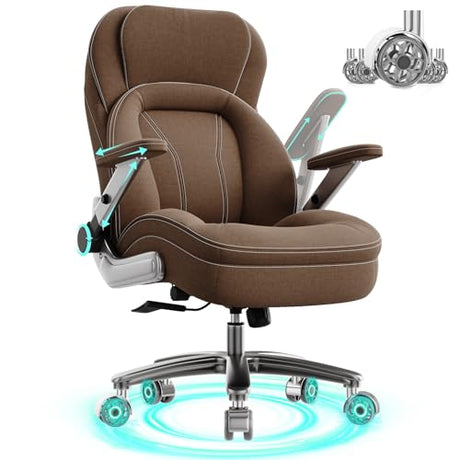 Big and Tall Office Chair, 600lbs Heavy Duty Desk Chair with 5D Arms, Adjustable Lumbar Support & Height, Tilt Function, Fabric High Back Ergonomic Executive Computer Chair with 3'' Casters CoziCradle