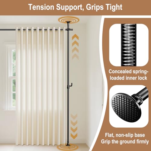 Seamless Room Divider Curtain Rod - No Drilling Space Partition Adjustable Privacy Separator 4-10ft(H) 32-80inch(W) Heavy Duty Temporary Wall Divider Floor to Ceiling Tension Rod, Black SIBRAD
