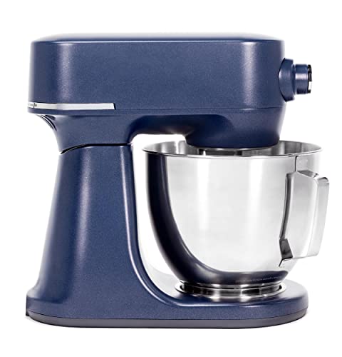 GE Tilt-Head Electric Stand Mixer | 7-Speed, 350-Watt Motor | Includes 5.3-Quart Bowl, Flat Beater, Dough Hook, Wire Whisk & Pouring Shield | Countertop Kitchen Essentials | Sapphire Blue GE