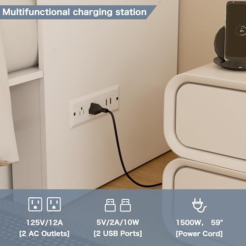 Jotirxe Full Size Murphy Bed with Storage & Charging Station, Modern Cabinet Bed with Foldable Platform, Hideaway Beds with Drawers for Small Spaces, Office, Guest Room, White Jotirxe