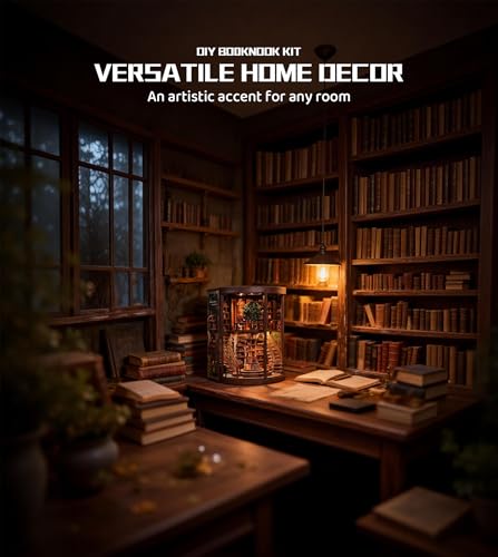 Roroom DIY Miniature House Kit, Wisdom Rings Book Repository Book Nook Kit with LED Light,3D Wooden Puzzle Miniature Dollhouse Kit for Bookshelf Decor-Creative Gift for Family and Friends Roroom