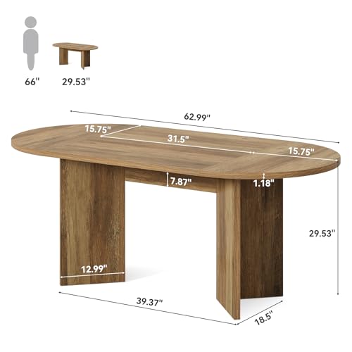 LITTLE TREE 63" Rustic Oval Dining Table for 4-6, Sturdy MDF Farmhouse Kitchen Table with Metal Strip Base, for Living Room, Office, Restaurant, Multi-Use, Umber LITTLE TREE