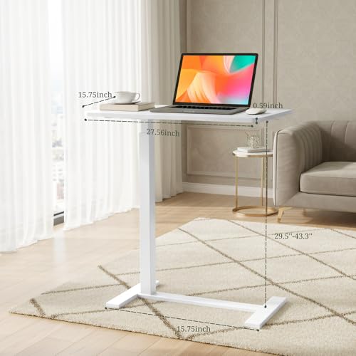Mobile Standing Desk, Adjustable Height Desk with Hidden Casters, Portable Laptop Computer Table with Rolling Wheels, for Sit Stand Workstation, Compact and Sturdy for Home, Office, Dorm, White SageNest
