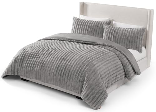 UGG Kenzie Comforter Set with 2 Pillow Shams Plush Faux Fur Bedding Soft Warm Down Alternative Comforter Washable Hypoallergenic Fluffy Blanket Set for Bedroom, King/California King Size, Seal UGG