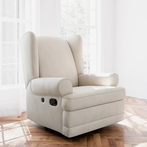 Storkcraft Serenity Glider Recliner Nursery Chair with USB Charging Port (Ivory) – Premium Upholstered Nursery Glider Recliner with Manual Recline Function, Dual USB Charging Storkcraft