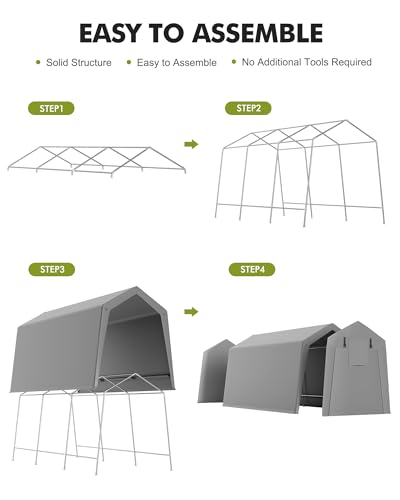 GarveeLife 7 x 15 ft Carport Storage Shed, Portable Garage with Roll-up Zipper Door, Heavy Duty Waterproof Tarp, Storage for Motorcycle, Bike, Firewood, Garden Tools GarveeLife