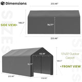 GOJOOASIS 10x20 Carport Heavy Duty Portable Garage Shelter Metal Car Canopy Tent with UV-Resistant & Weatherproof Top Cover for RV & Vehicles (Gray, 10x20 with sidewalls) GOJOOASIS