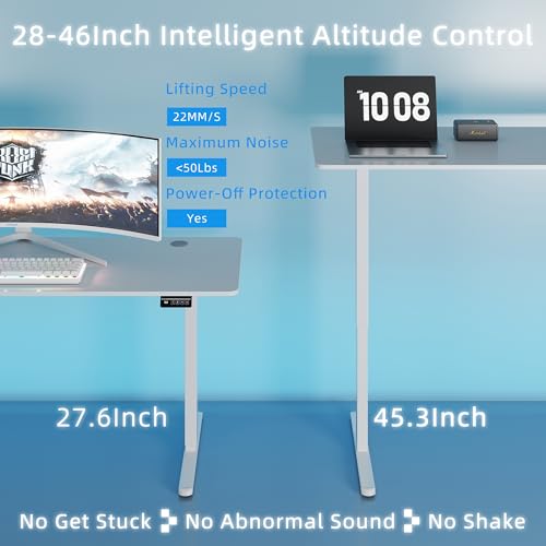 Shintenchi Standing Desk, 63x24 Inch Height Adjustable Electric Sit Stand up Desk, Ergonomic Rising Computer Table, Modern Lift Gaming Desk Workstation for Home Office, White Shintenchi