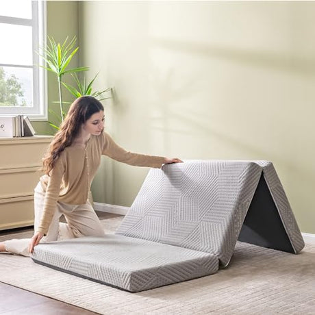 CH Charme House Folding Mattress, 4 Inch Single Tri Folding Memory Foam Mattress for Camping Guest Bed, Washable Cover & Non-Slip Bottom, 75" x 25" x 4", Grey CH CHARME HOUSE