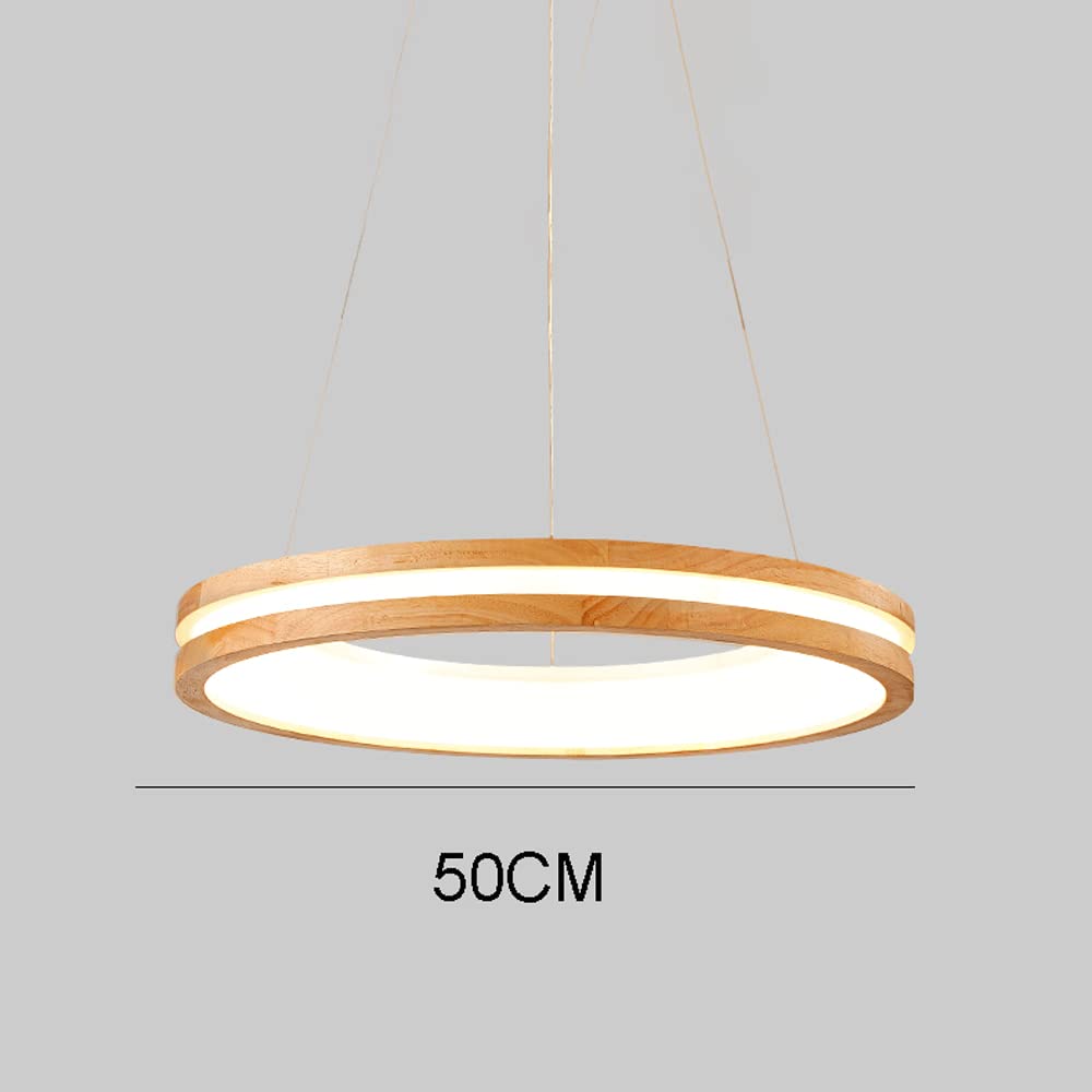 Wooden Ring Chandelier Pendant Light Minimalist Dining Room Lighting Fixture Hanging Chandelier Over Table, Modern Wood Drop Ceiling Lamps for Living Room Kitchen Island Bedroom - WoodArtSupply