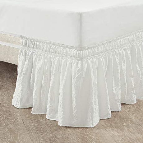 Lush Decor Ruched Ruffle Elastic Easy Wrap Around Bed Skirt Single Queen/King/Cal King Off White - Queen Bed Skirt - Dust Ruffle - Cream Bedskirts Lush Decor