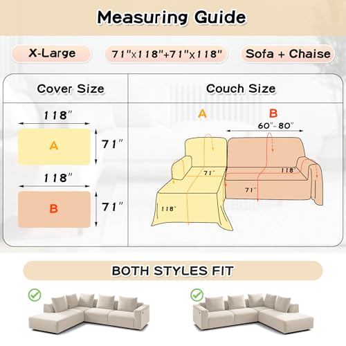 MYSKY HOME Couch Cover for Sectional Sofa, 2 Pieces Couch Covers for L Shape Sofa Cover, Furniture Protector for Pets, Kids, Sofa Slipcover for 2-3 Cushion Couch (71"x118"+71"x118", Dark Grey) MYSKY HOME