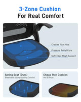 Ergonomic Mesh Office Chair for Home Office, Flip-Up Arms, Breathable Mesh Back & Thick Seat Cushion, Swivel Rolling Computer Desk Chair, BIFMA Certified, Supports 300 lbs (Black Frame/Black Seat) amseatec