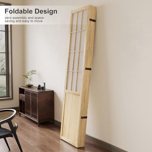 Room Divider, 66.9Inch Tall Japanese Shoji Style Folding Wood Screen with Double Hinges for Home Office Bedroom Hotel Decoration (6Panels, Natural) Svimi