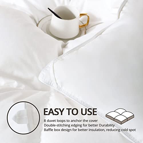 Globon King Size Down Comforter - All Season Duvet Insert with Medium Warmth, Soft and Noiseless Shell,8 Corner Tabs, and Machine Washable - White Globon