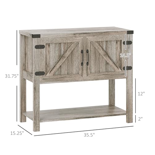 HOMCOM Farmhouse Double Door Coffee Bar Cabinet, Console Table, Sideboard Buffet Cabinet with Bottom Shelf for Entryway, Living Room, Washed-Out Gray HOMCOM