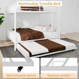 Bellemave Metal Bunk Bed with Trundle, Full Over Full Bunk Twin Trundle and Guardrail and Ladder for Kids/Teenagers, Adults, White Bellemave