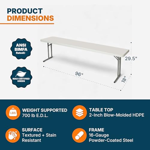 OEF Furnishings OEFBT-SEM1896 Commercial-Grade Premium Industrial Seminar Folding Table with Thick Blow-Molded Top and 16-Gauge Cantilever Steel Legs (Seminar, 18" × 96", Speckled Gray Top) OEF Furnishings