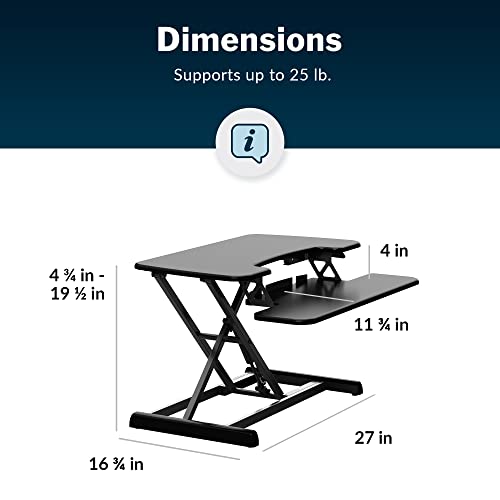 Vari VariDesk Essential Vertical Lift 30 Inch Standing Desk Converter - Compact Home Office Workstation for Laptop or Monitor + Keyboard Tray - Delivers Fully Assembled (Black) Vari